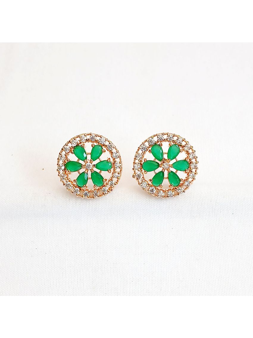 Green stone design flower earring with small white stone