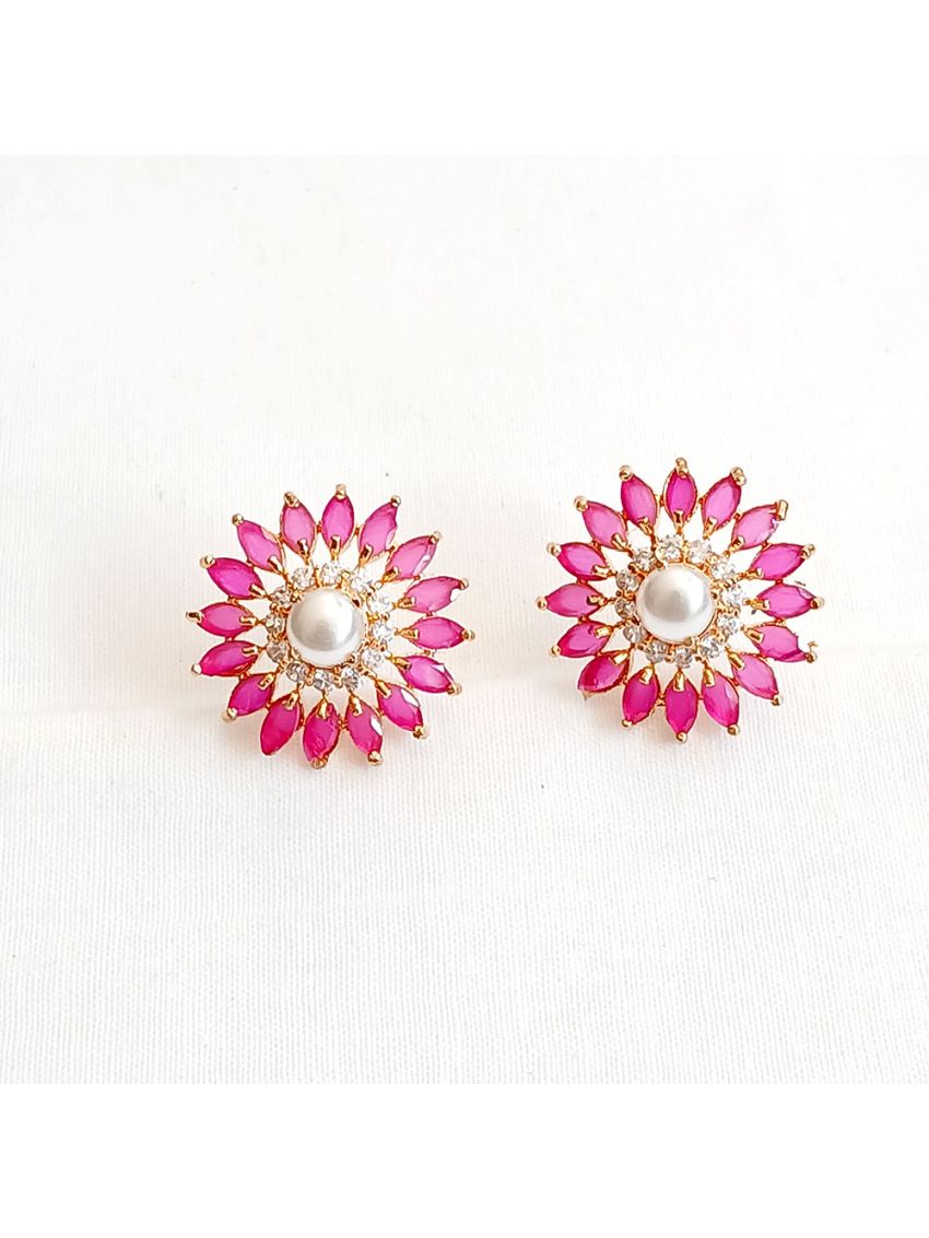 Pinkish stone earring with tiny white stone with pearl