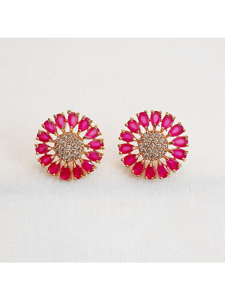 Pink stone earring with tiny white stone