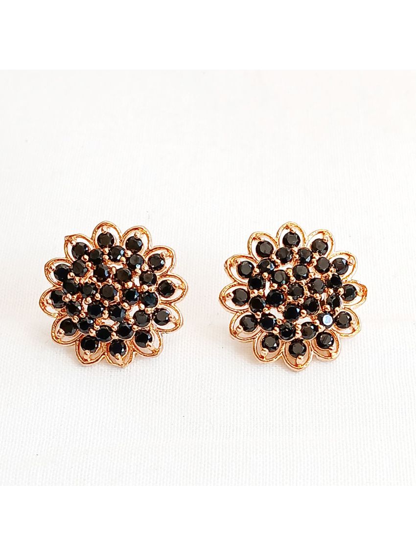 Black stone earring in flower design