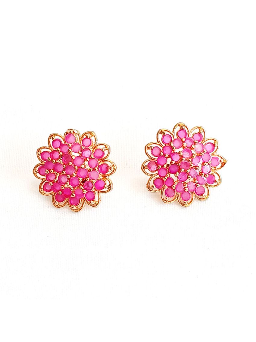 Pink stone earring with gold plated