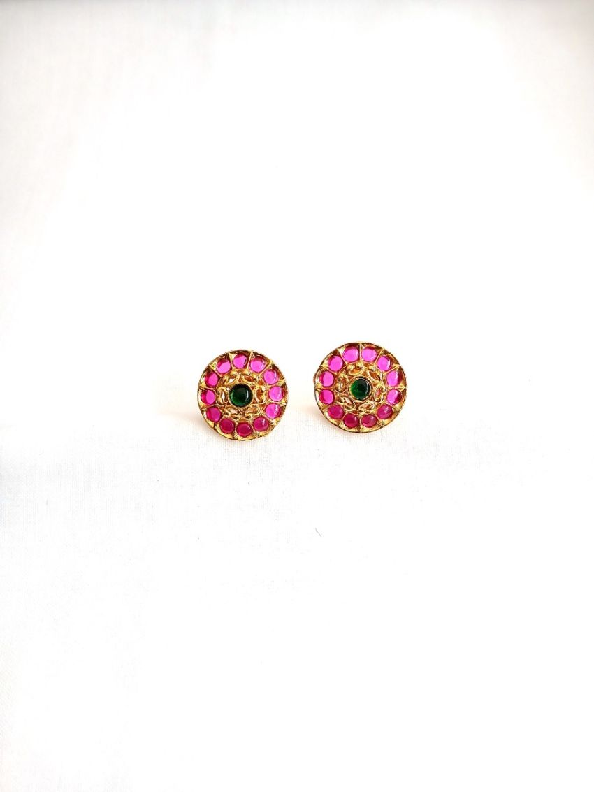 Imitation Earring with pink and green stones-EAR-R-E-8