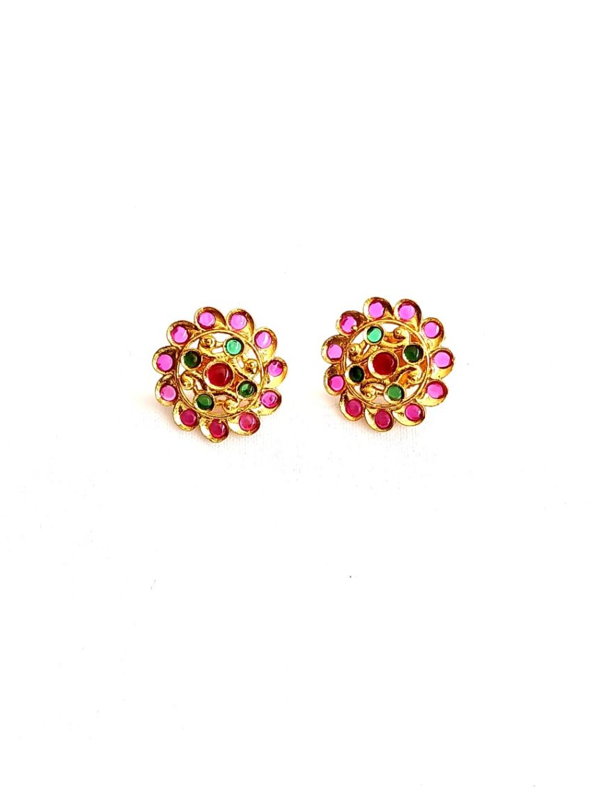 Imitation Earring with pink and green stones-EAR-R-E-8A