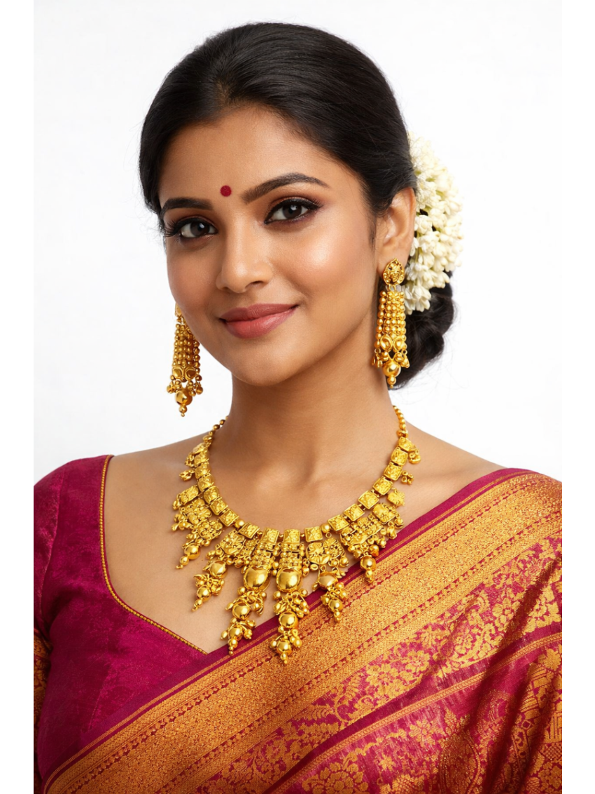 Gold plated necklace set with dynamic dangling