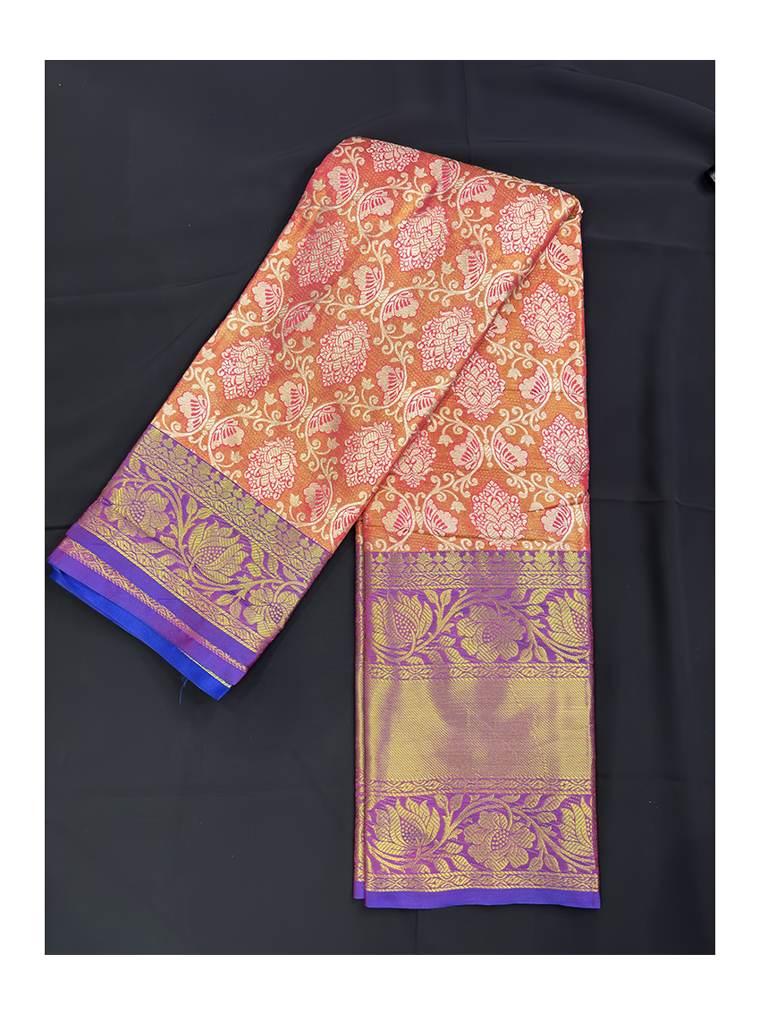 Silk Blend Printed Saree with Contrast Border & Amethyst Violet Blouse – Mandarin Silk | Festive & Occasion Wear