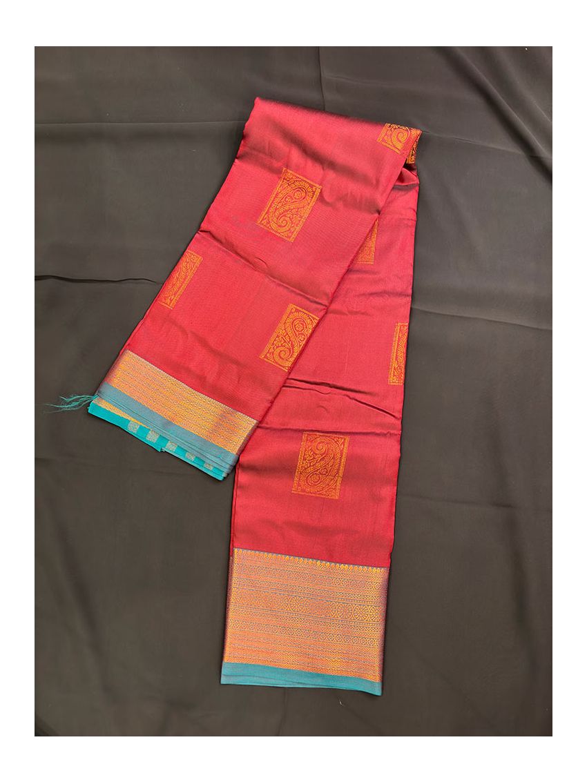 Silk Blend Printed Saree with Contrast Border & Persian Aquamarine Blouse – Oxblood Maroon | Festive & Occasion Wear