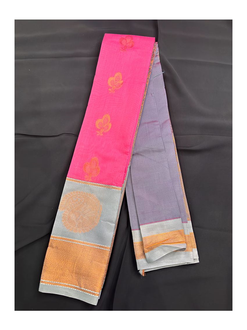 Silk Blend Printed Saree with Contrast Border & Mother of Pearl Blouse – Rosé | Festive & Occasion Wear