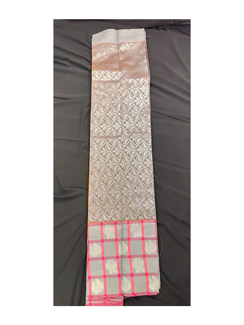 Silk Blend Printed Saree with Contrast Border & English Slate Blouse – Mandarin Silk | Festive & Occasion Wear