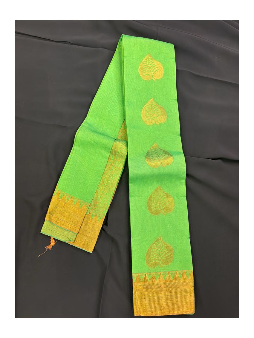 Silk Blend Printed Saree with Contrast Border & Matching Blouse – Pistachio Cream | Festive & Occasion Wear