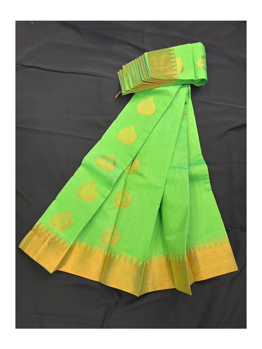 Silk Blend Printed Saree with Contrast Border & Matching Blouse – Pistachio Cream | Festive & Occasion Wear