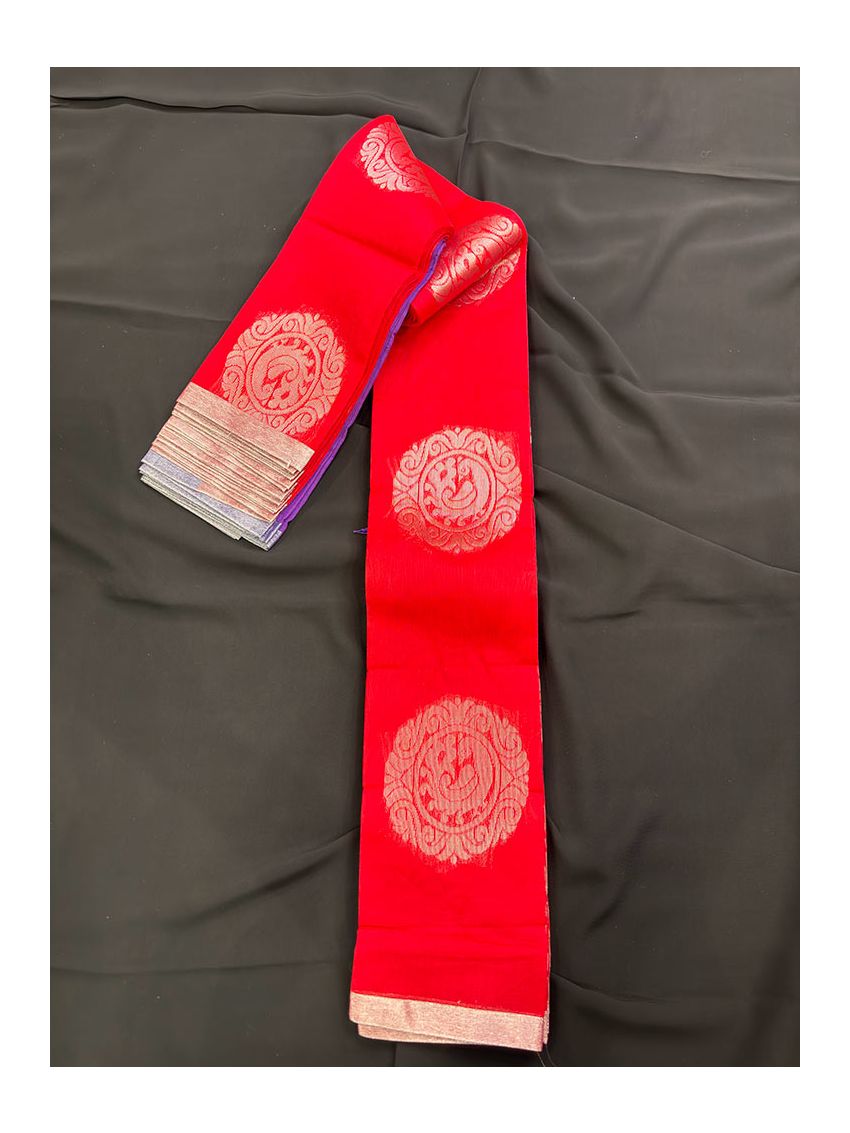 Volcanic Red Silk Blend Saree with Contrast Border & Plum Royale Blouse Piece