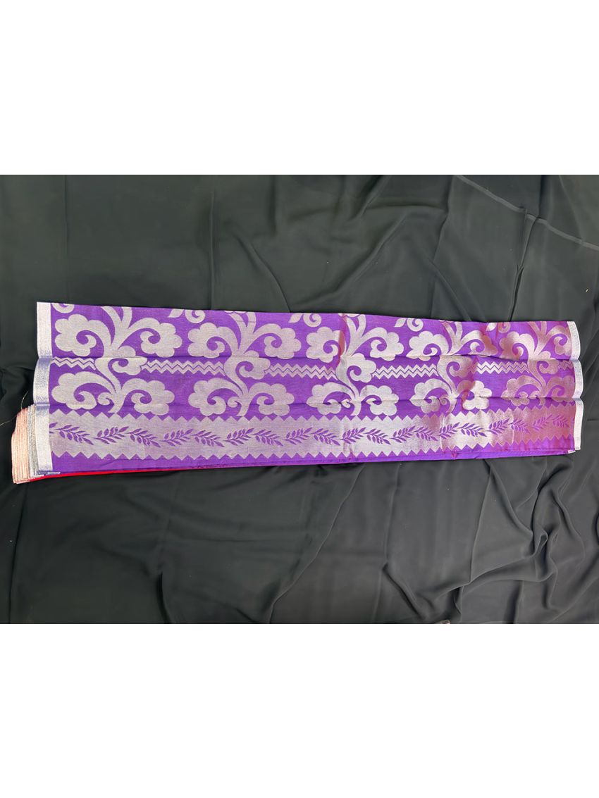 Volcanic Red Silk Blend Saree with Contrast Border & Plum Royale Blouse Piece