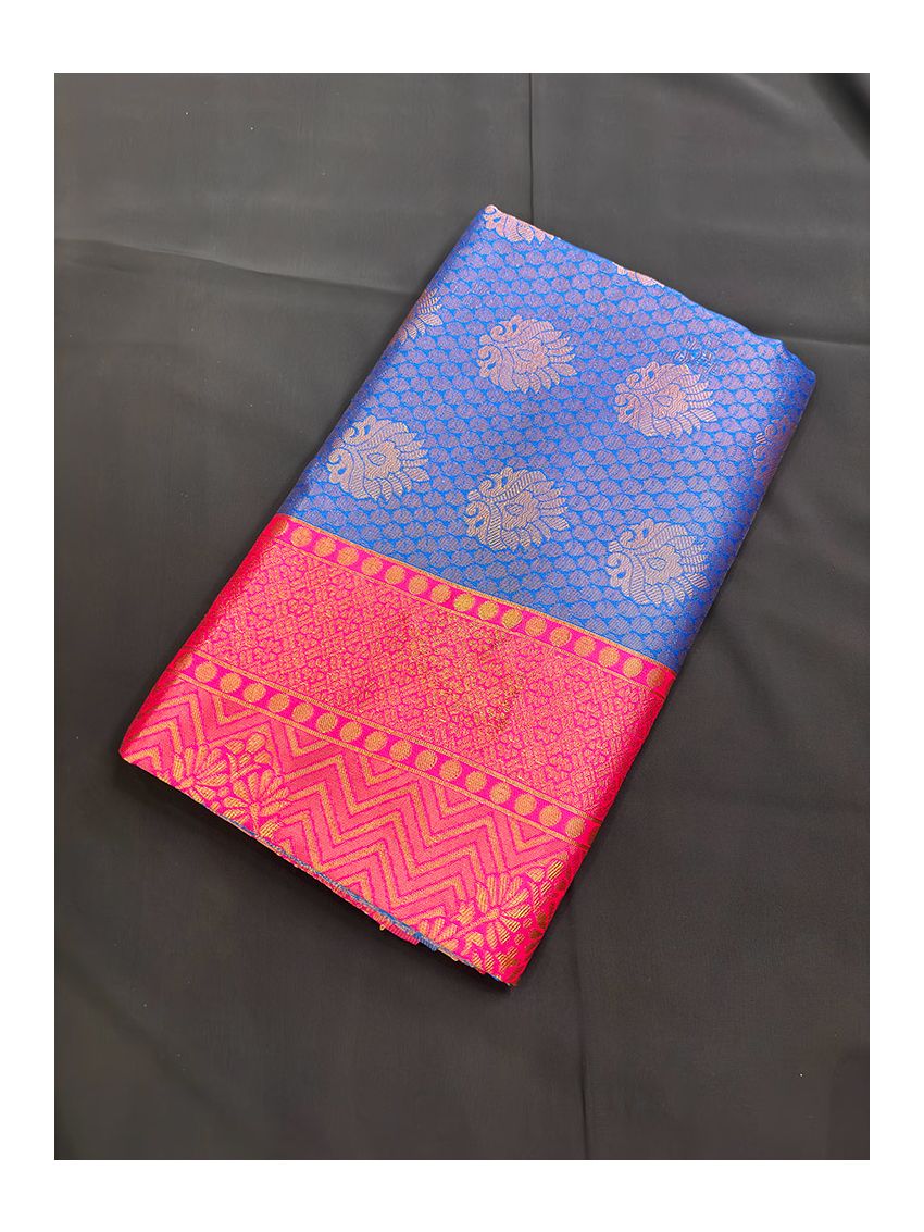 Silk Blend Printed Saree for Women | Cosmic Indigo with Contrast Border | Festive & Occasion Wear | Includes Rosé Blouse Piece