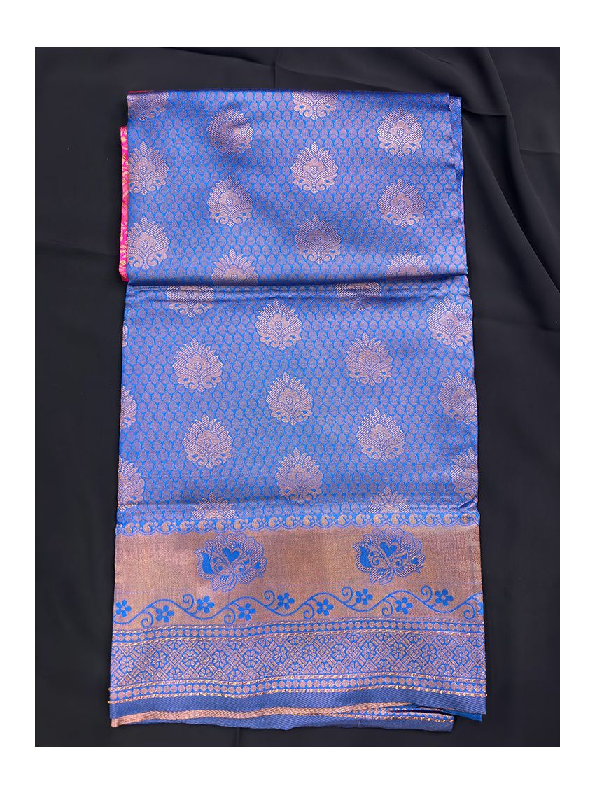 Silk Blend Printed Saree for Women | Cosmic Indigo with Contrast Border | Festive & Occasion Wear | Includes Rosé Blouse Piece