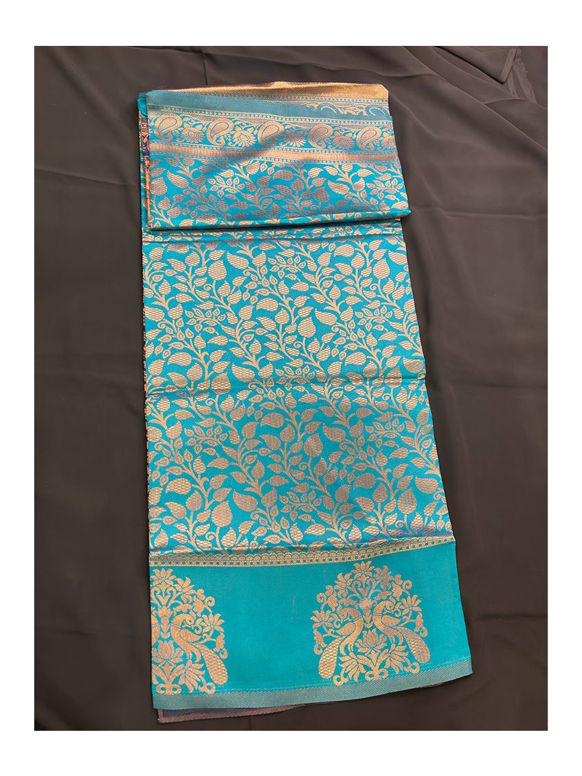 Silk Blend Printed Saree for Women | Persian Aquamarine with Contrast Border | Festive & Occasion Wear | Includes Midnight Sapphire Blouse Piece