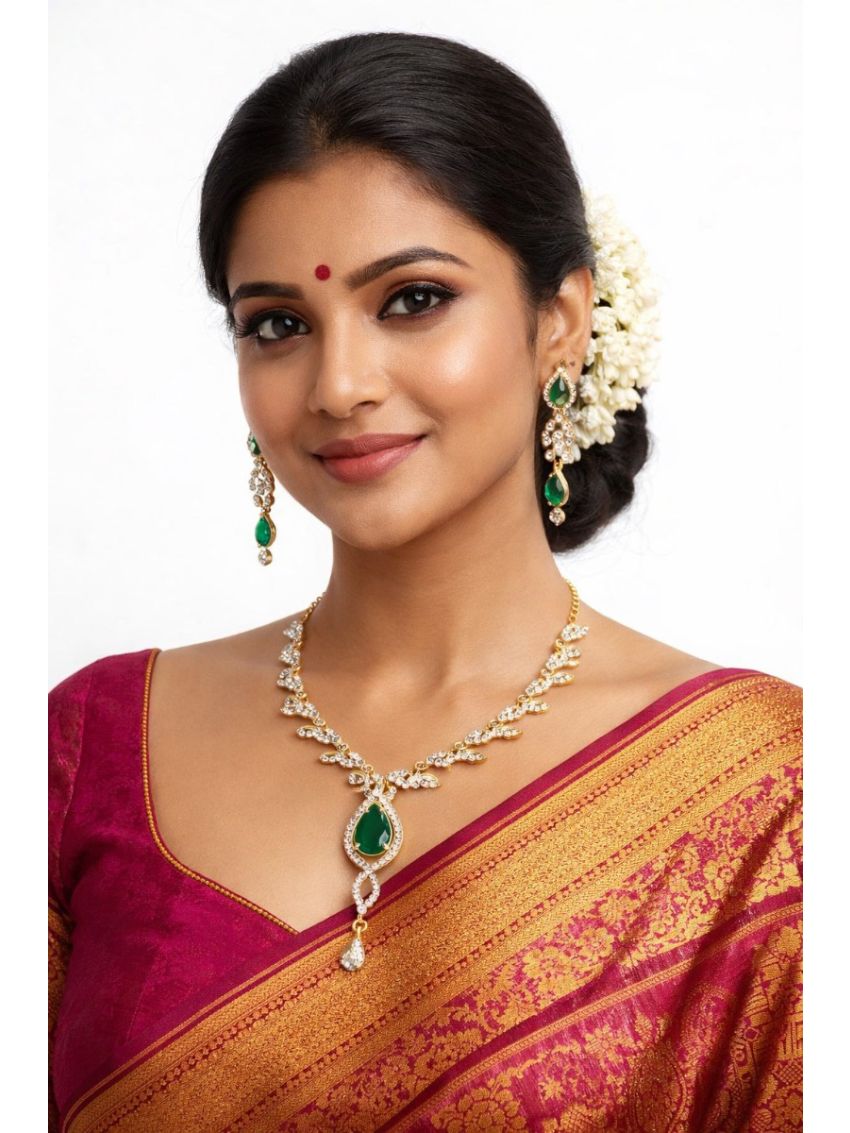 Imitation Neckalace with white AD stone and green stones