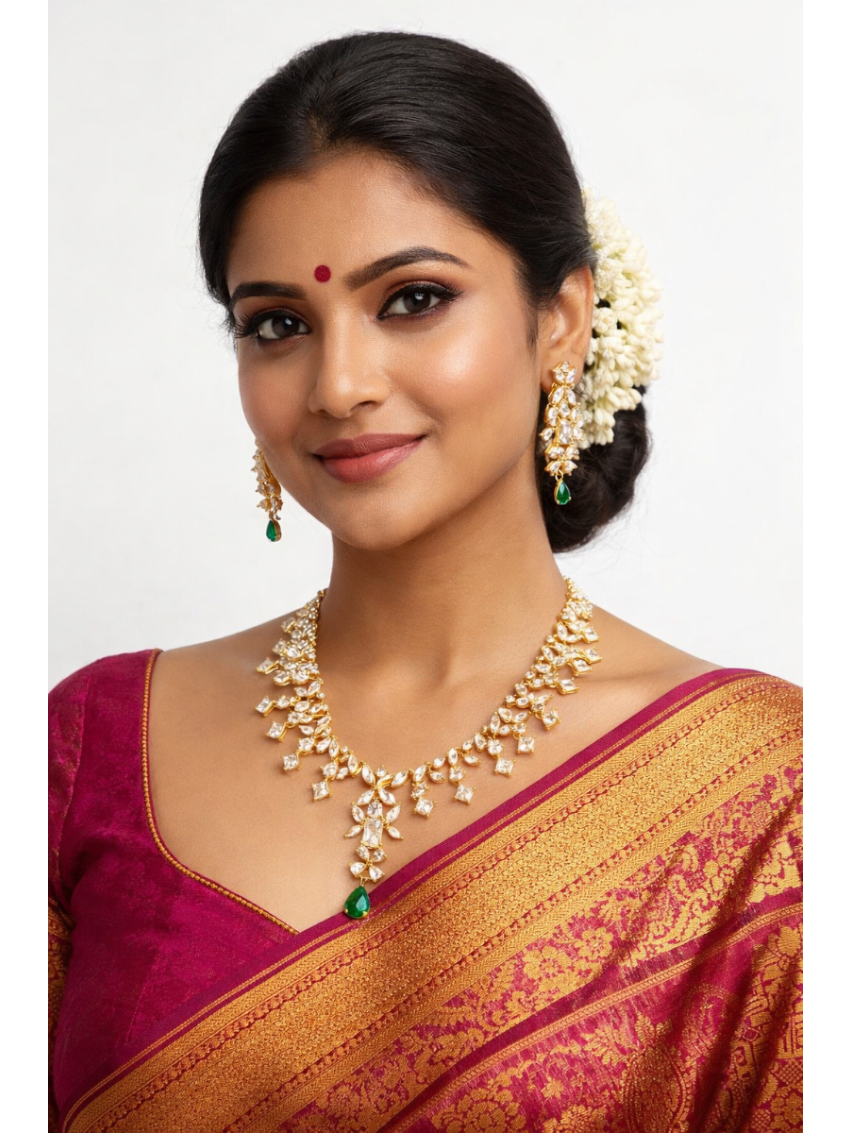 Imitation Necklace & Earring with white AD stones