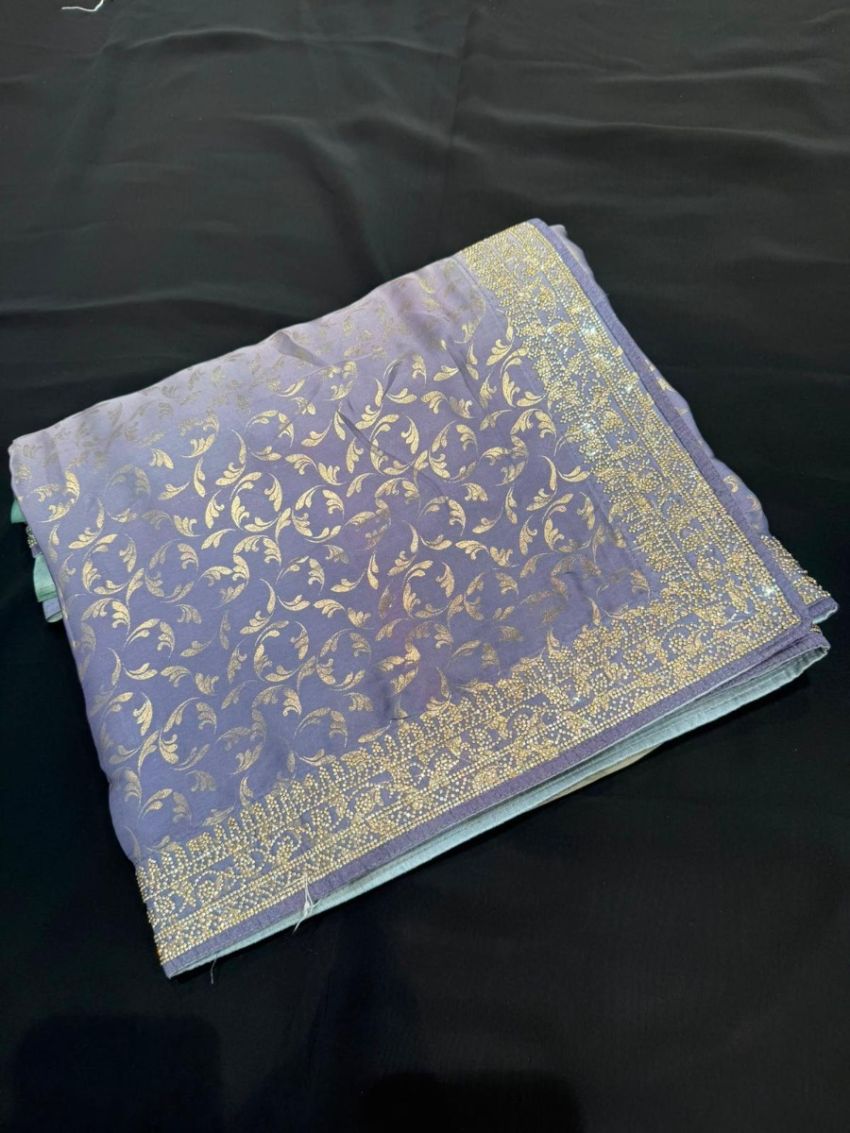 Mint Green & Lavender Ombre Soft Silk Saree with Matching Blouse Piece