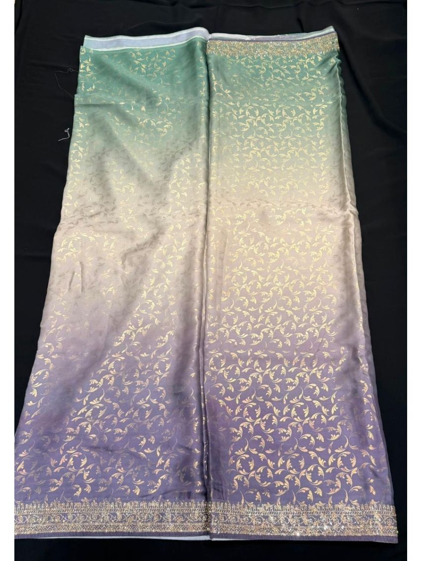 Mint Green & Lavender Ombre Soft Silk Saree with Matching Blouse Piece