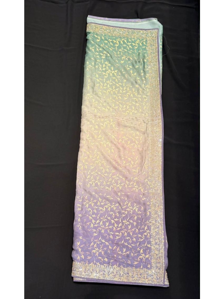 Mint Green & Lavender Ombre Soft Silk Saree with Matching Blouse Piece