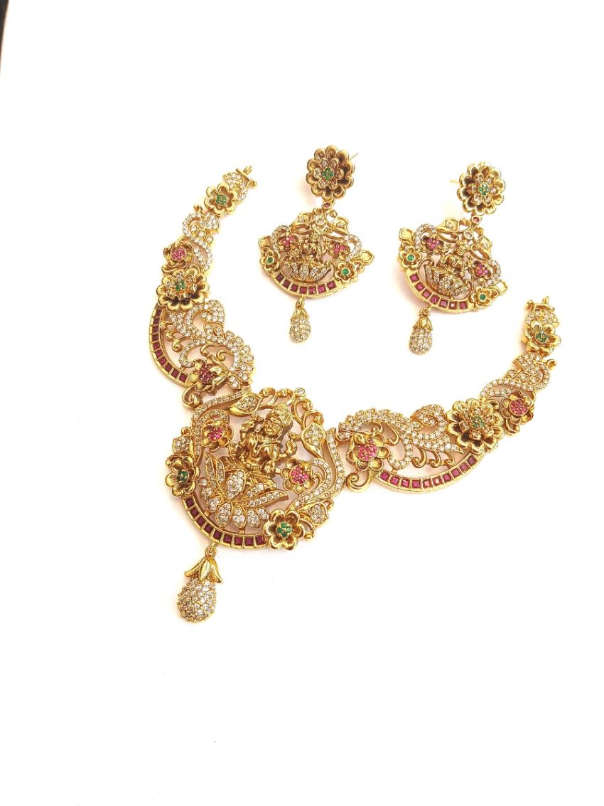 Temple Jewellery with white and Pink Stones