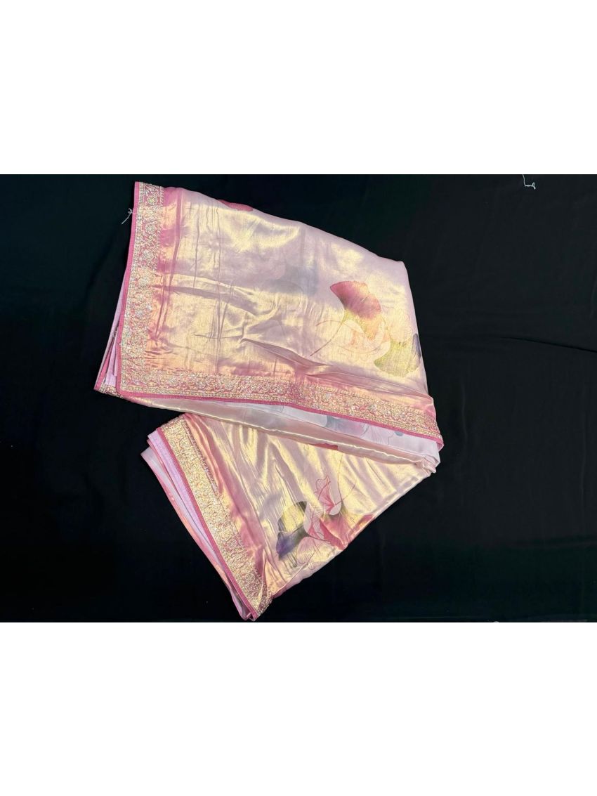 Pastel Pink Soft Silk Saree with Matching Blouse Piece