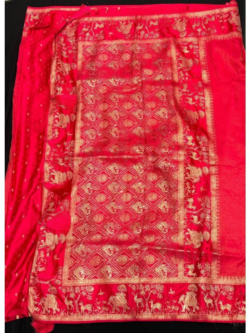  Red Soft Raw Silk Saree with Matching Blouse Piece