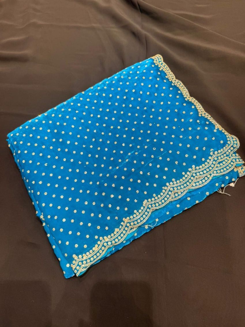  Royal Blue Embellished Soft Silk Saree with Matching Blouse Piece