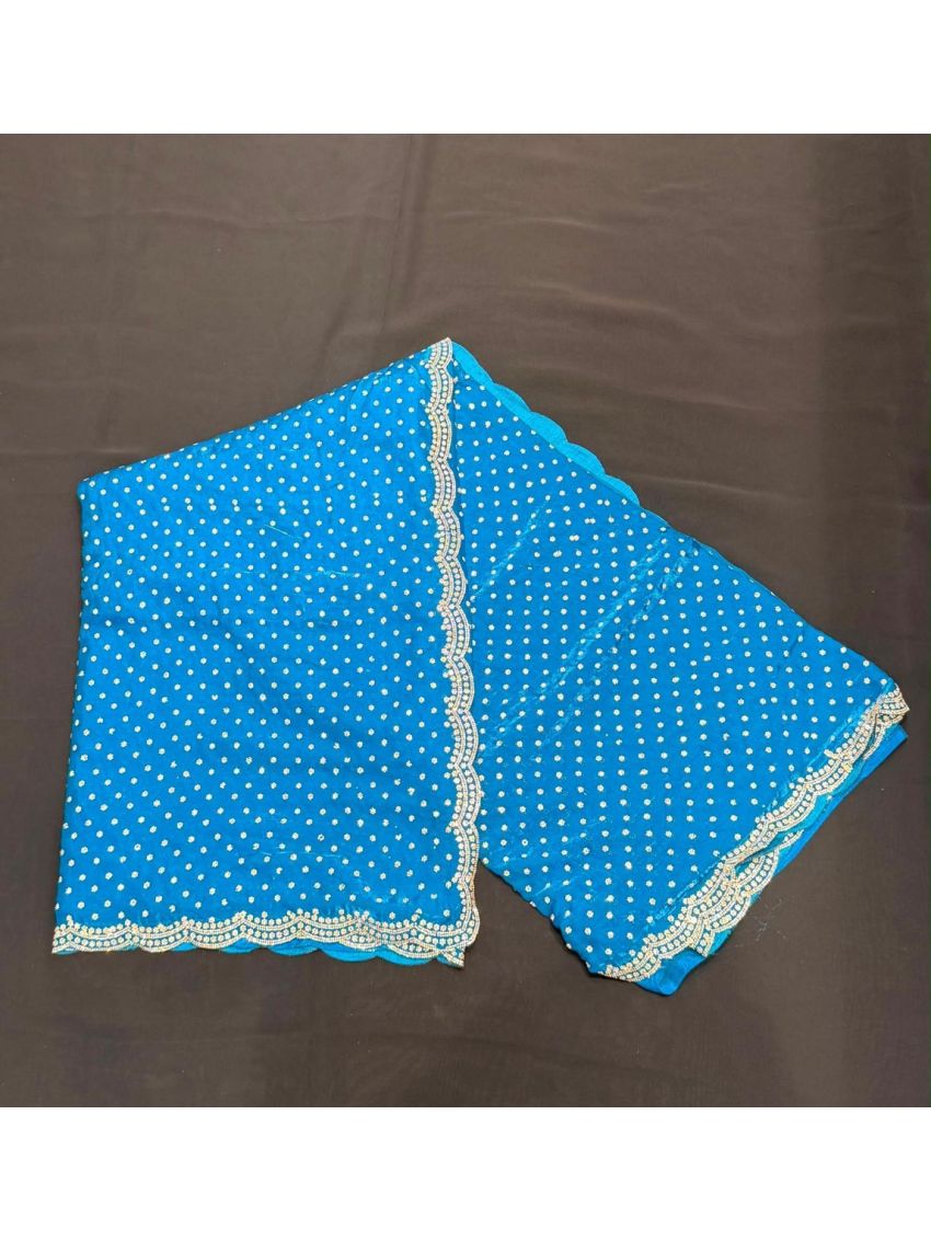  Royal Blue Embellished Soft Silk Saree with Matching Blouse Piece