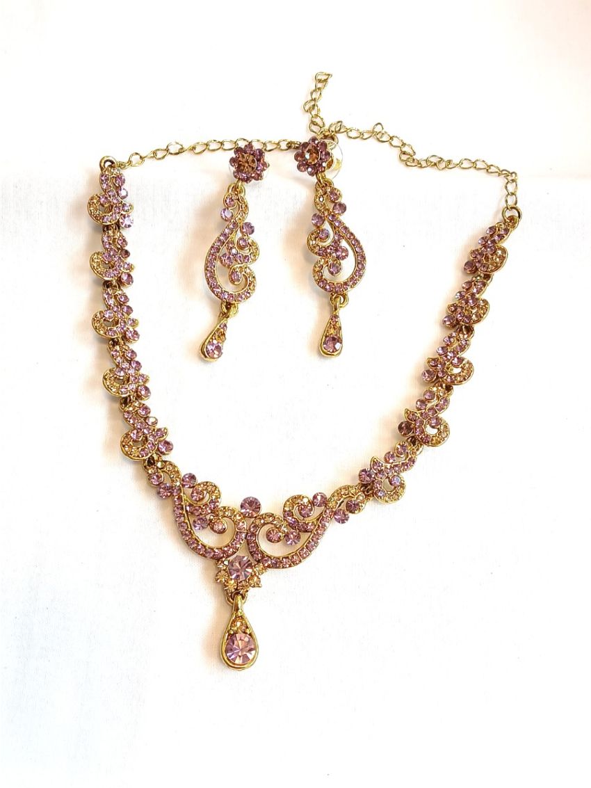 Neckalace and earring with purple color stones