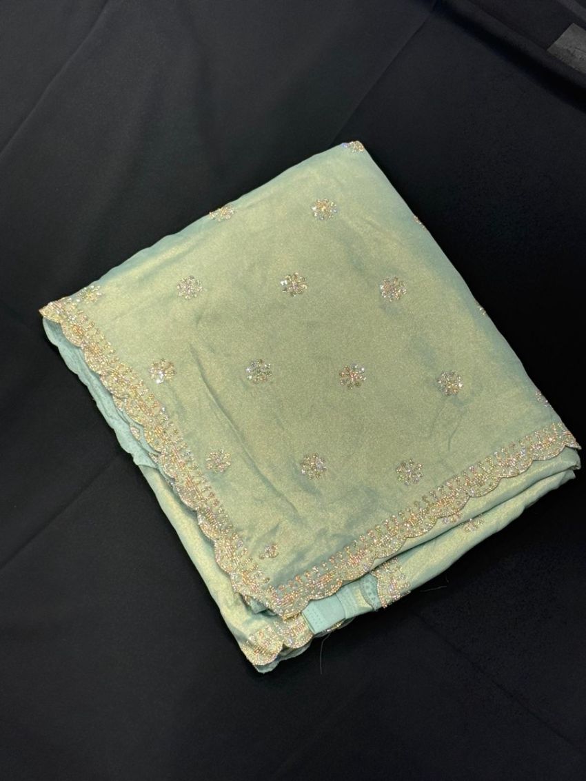 Mint Green Embroidered Saree 