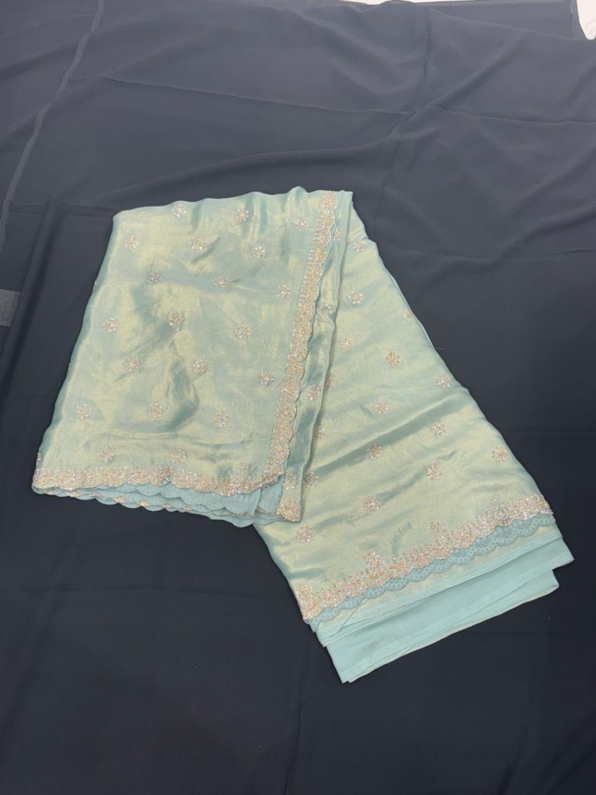 Mint Green Embroidered Saree 