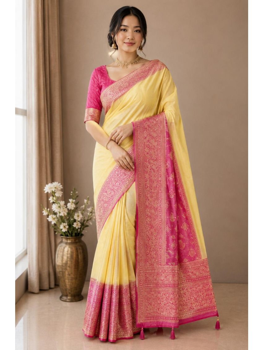 Yellow Banarasi Silk Saree 