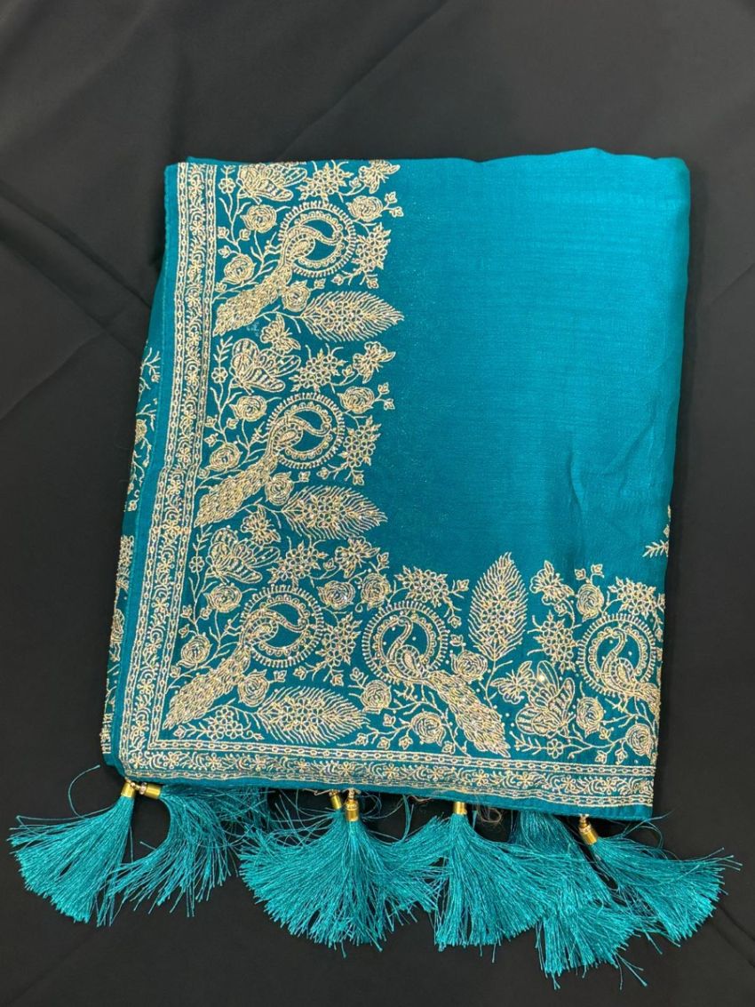 Teal Embroidered Saree