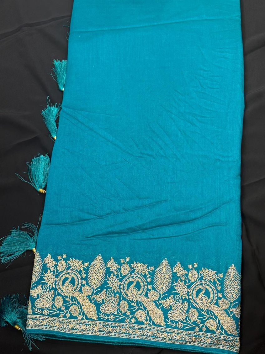 Teal Embroidered Saree