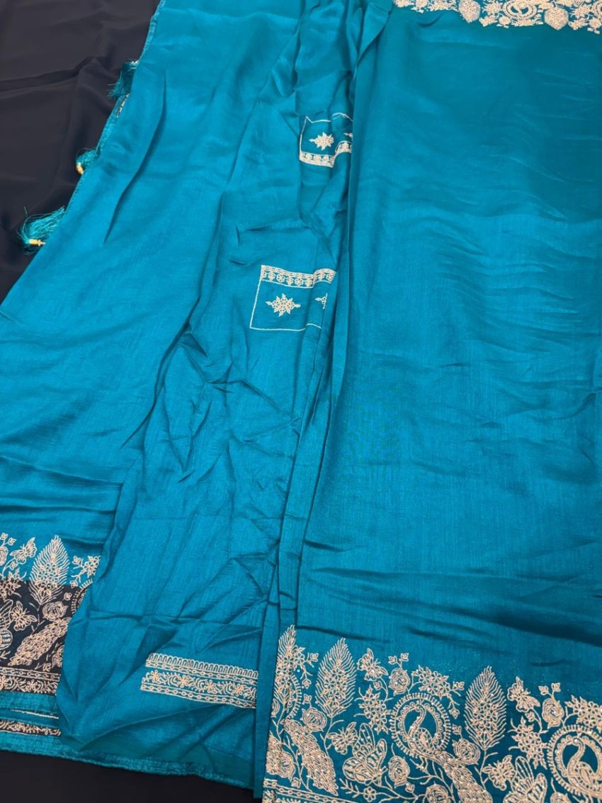 Teal Embroidered Saree