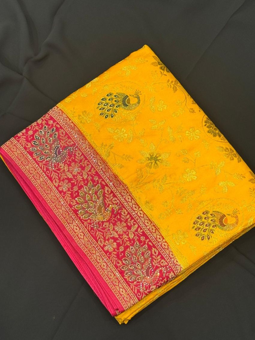 Mustard Yellow Peacock Saree