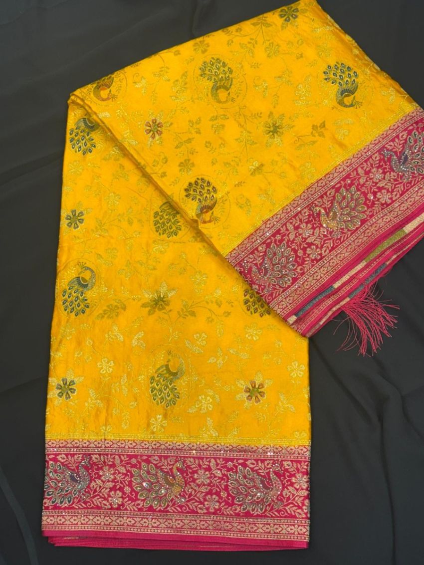 Mustard Yellow Peacock Saree