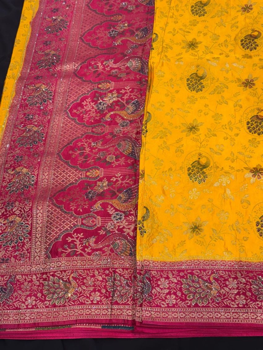 Mustard Yellow Peacock Saree