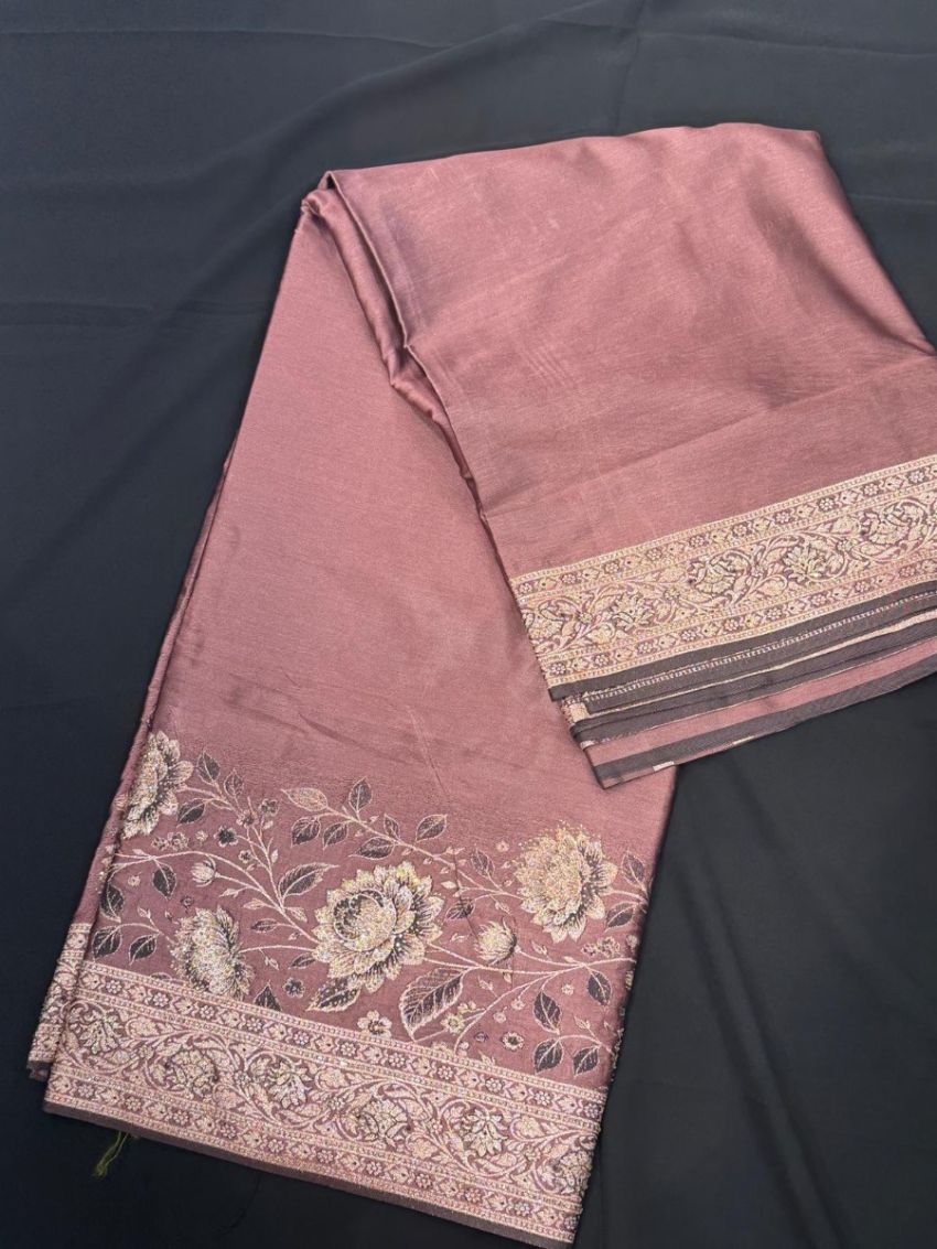 Elegant Mauve Embroidered Saree with Contrast Blouse