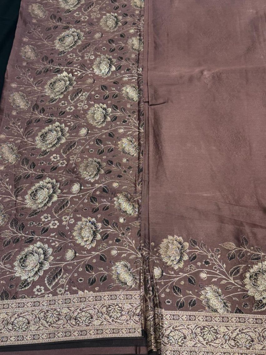 Elegant Mauve Embroidered Saree with Contrast Blouse