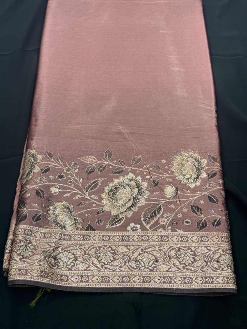 Elegant Mauve Embroidered Saree with Contrast Blouse