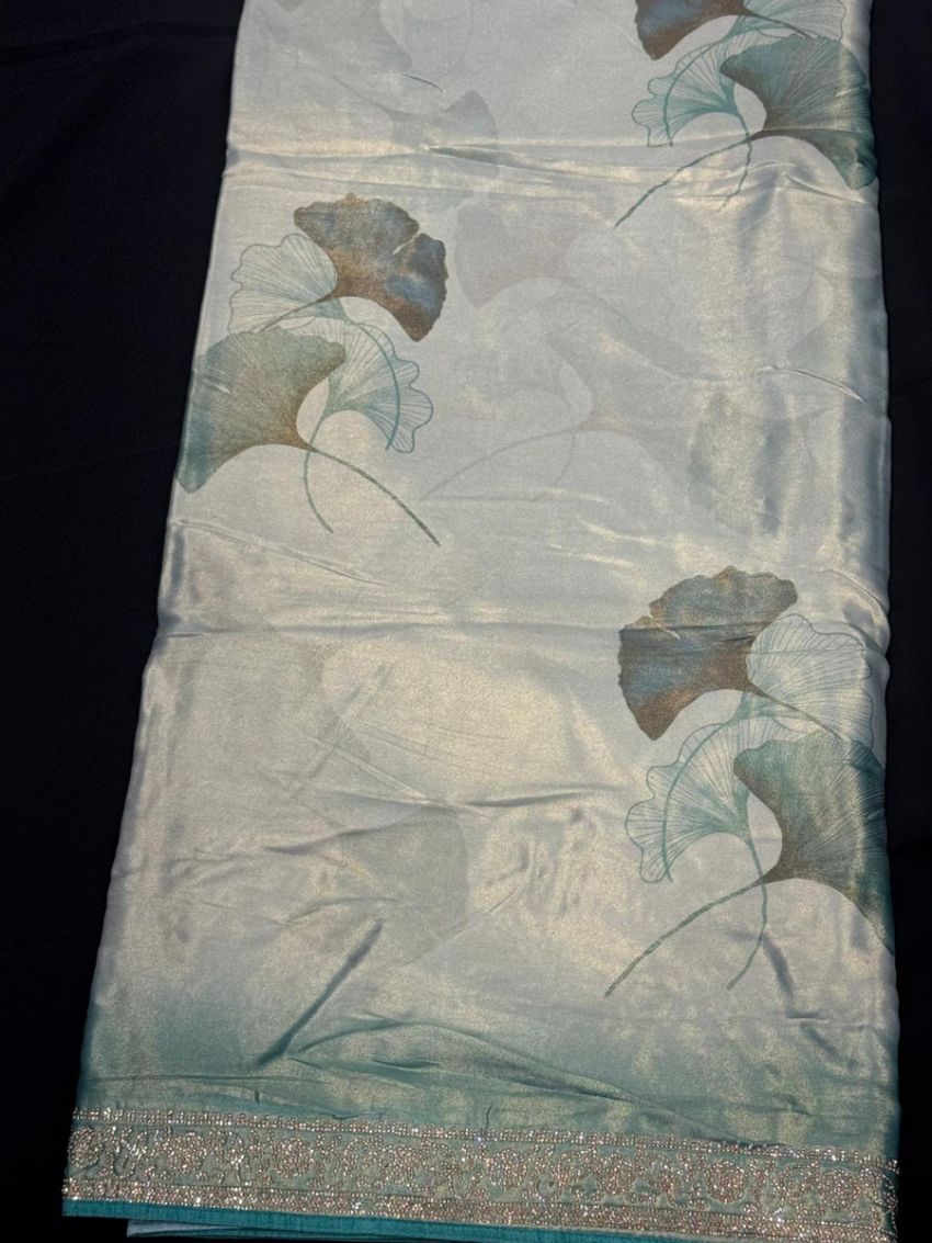 Elegant Ivory & Teal Floral Saree