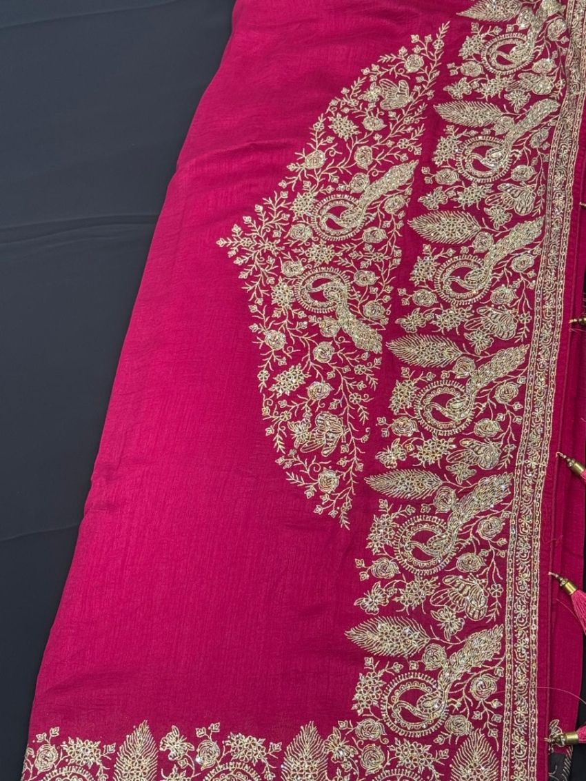 Elegant Fuchsia Embroidered Saree with Matching Blouse