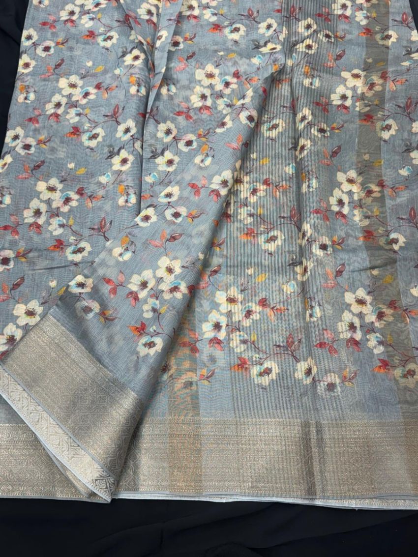 Elegant Floral Cotton Saree with Matching Blouse