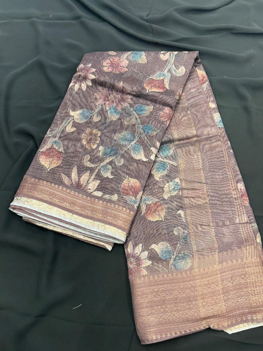 Elegant multicolour floral  Cotton Saree with Matching Blouse