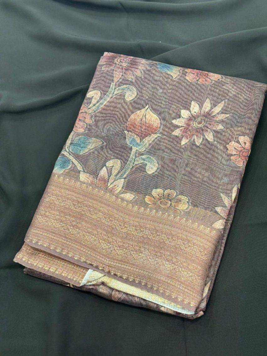 Elegant multicolour floral  Cotton Saree with Matching Blouse
