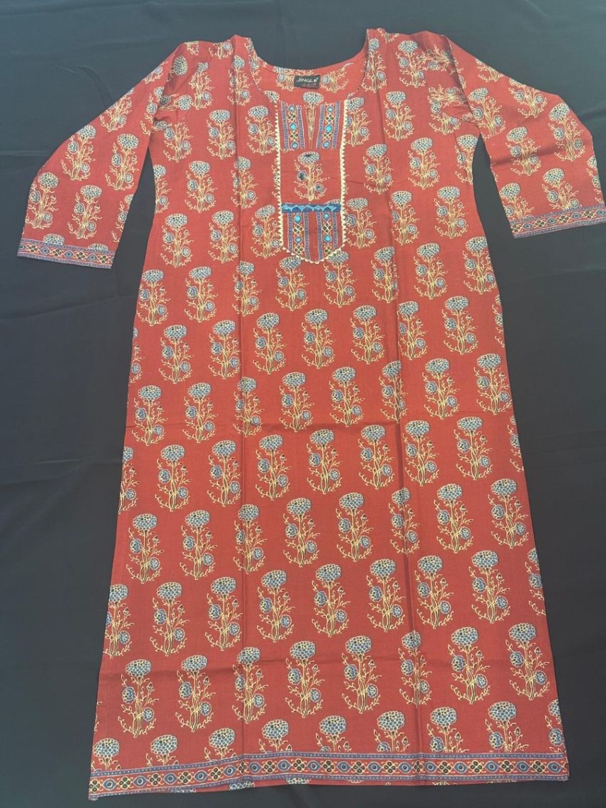 Elegant Rust Red Floral Cotton Salwar Suit with Matching Dupatta