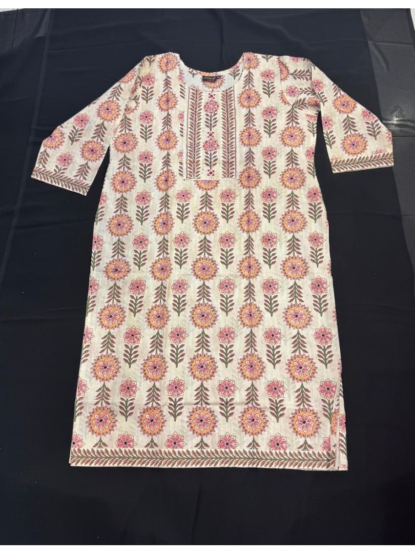 Elegant Peach Floral Cotton Salwar Suit with Matching Dupatta