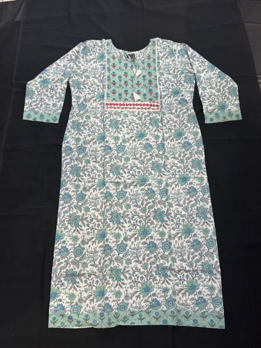 Elegant Aqua Floral Cotton Salwar Suit with Matching Dupatta